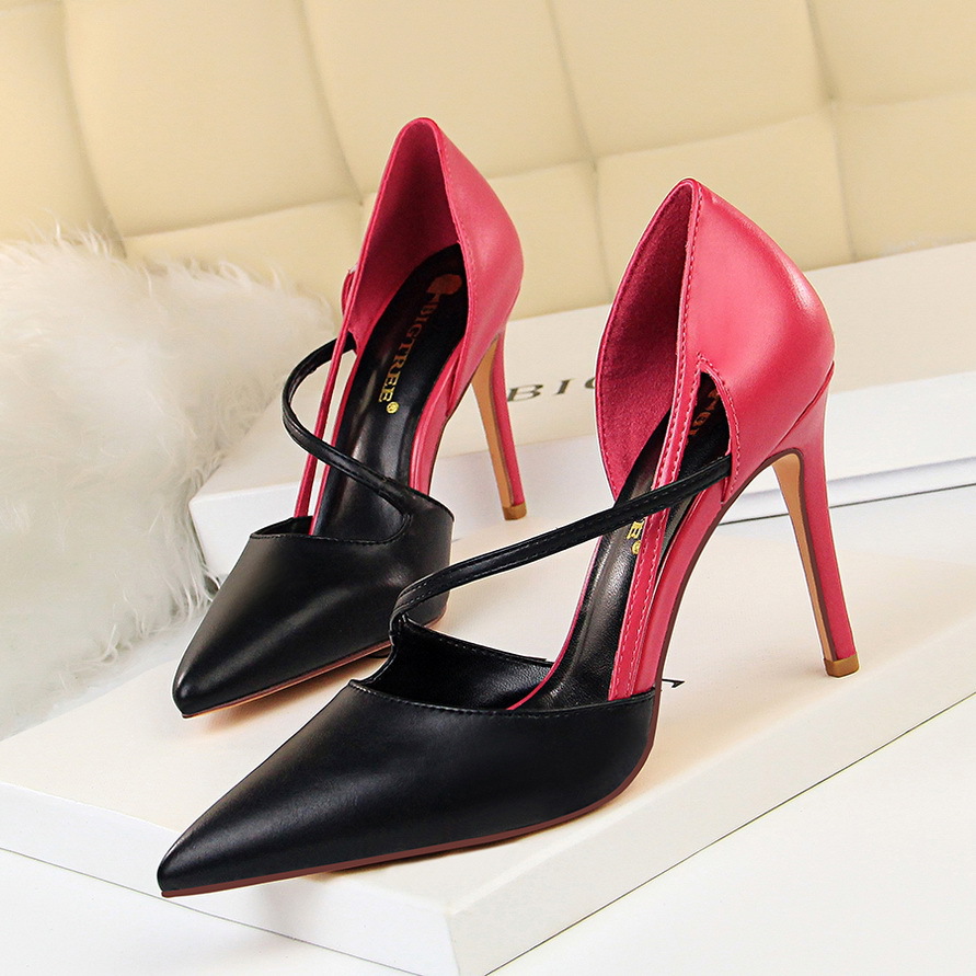 Women's High-heeled Shoes With Shallow Mouth And Pointed Toe, Color-blocked And Hollow Straps, Slimming Shoes H453