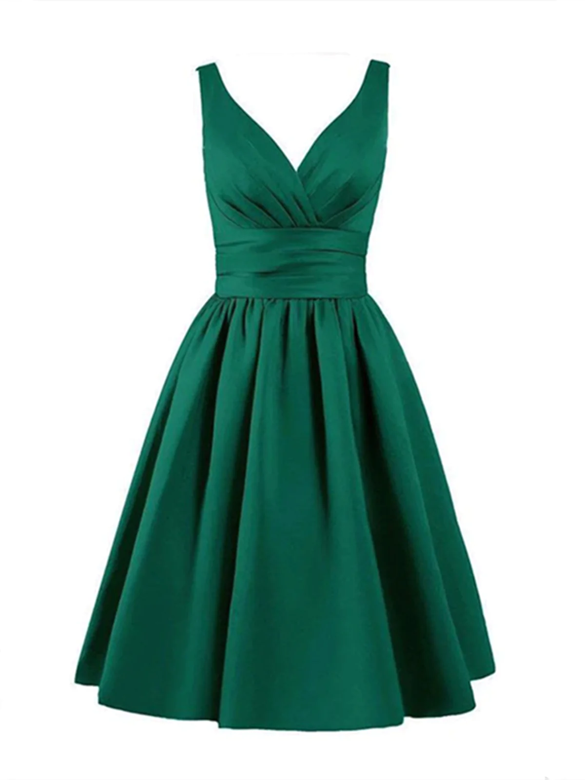 Vintage Green Sleeveless V-Neck Party Dress