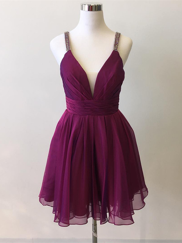 Purple Simple Chiffon Spaghetti Straps Neckline A-line Homecoming Dresses Sa1008