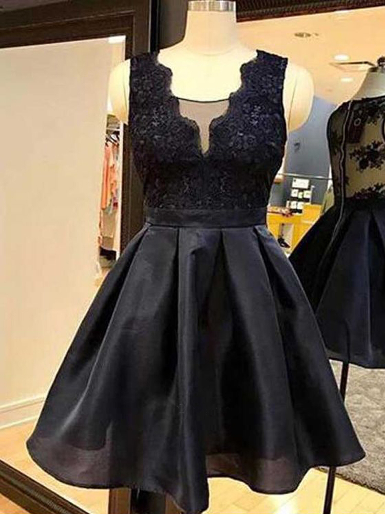 Black Organza Short Homecoming Dress Short Graduation Dress With Lace Prom Dress Sa1010