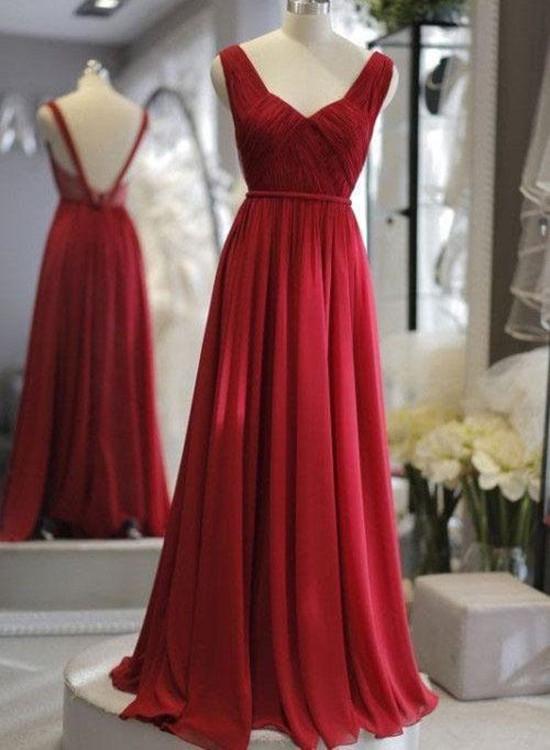 Wine Red Chiffon Long Floor Length Evening Party Dress, A-line Bridesmaid Dress Prom Dress Sa1071