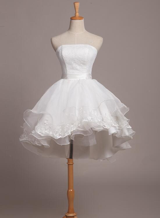Gorgeous White Organza A Line Sweetheart High-Low Tulle Graduation Dress Prom Dress