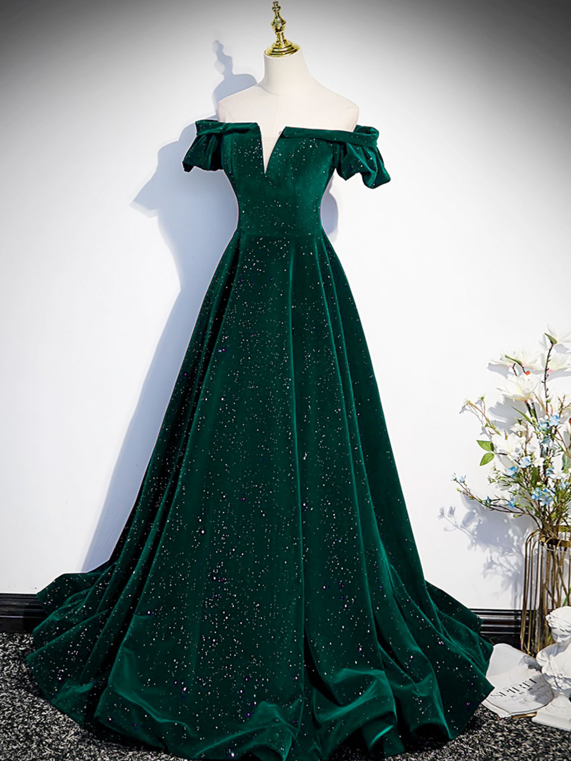 Deep green evening gown top