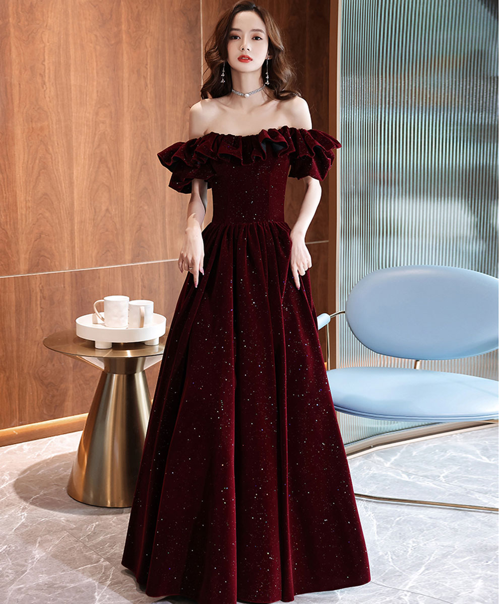 Dark red off shoulder dress new arrivals
