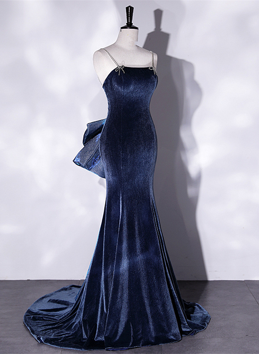 Navy blue velvet evening gown discount