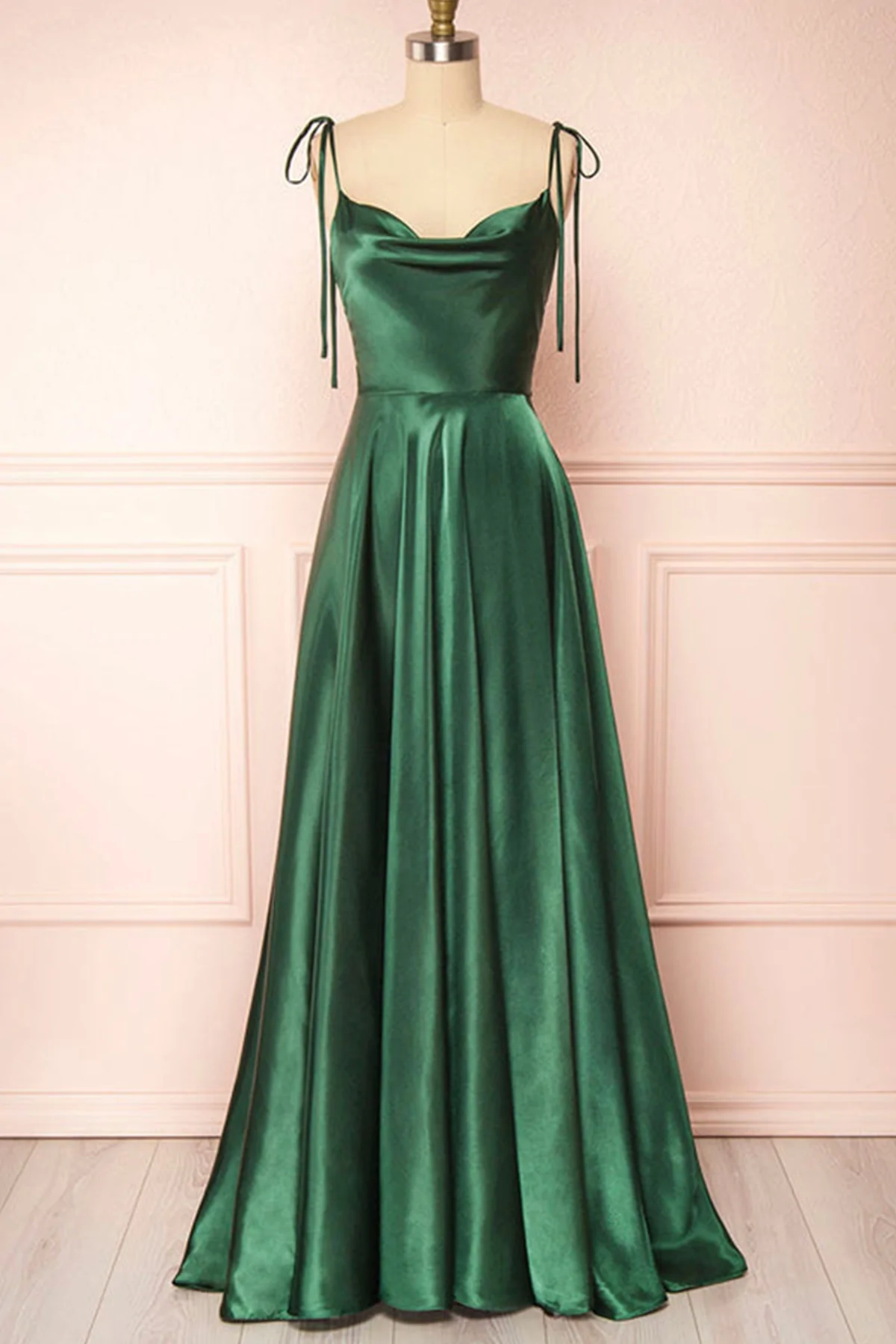Satin Green Formal Gown With Spaghetti Straps on Luulla