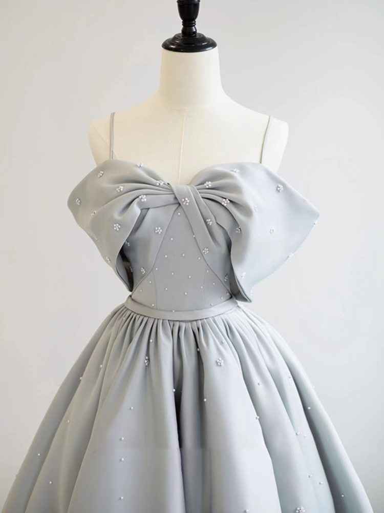 Lovely Sliver Grey Off Shoulder Floor Length Party Dress, Sliver Grey A-line Prom Dress
