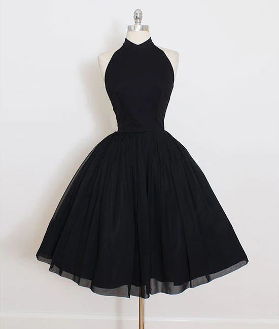 Black Tulle High Neckline Knee Length Party Formal Dress Homecoming Dresses Sa1180