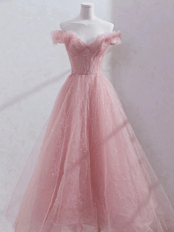 Sparkling Pink Tulle Gown With Glitter Accents E on Luulla
