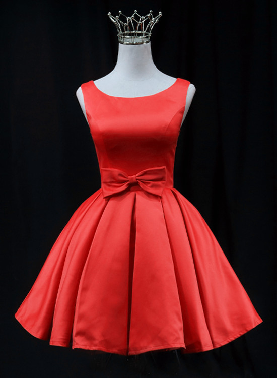 Red Satin Short Knee Length Formal Party Dress Prom Dress Homecoming Dresses Sa1224