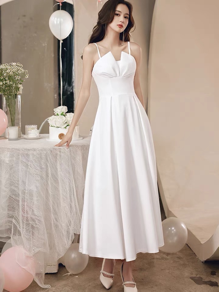 Spaghetti Strap Party Dress,formal Dress, Satin Prom Dress,white Dress, Simple Bridesmaid Dresses Sa1261