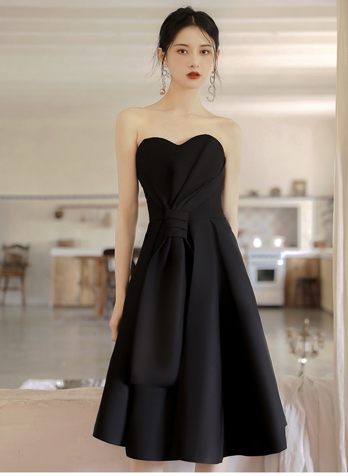 Strapless Dress, Light Luxury, Lady Evening Dress,formal Dress, Temperament Black Birthday Dress Sa1269