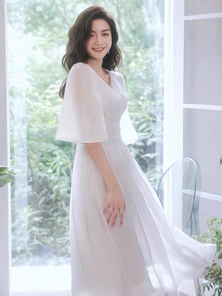 White Formal Dress V-neck Homecoming Dress,simple Party Dress Sa1277