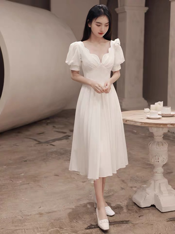 white puff sleeve dress formal Lydia Satin Off Shoulder Puff Sleeve Dress in White