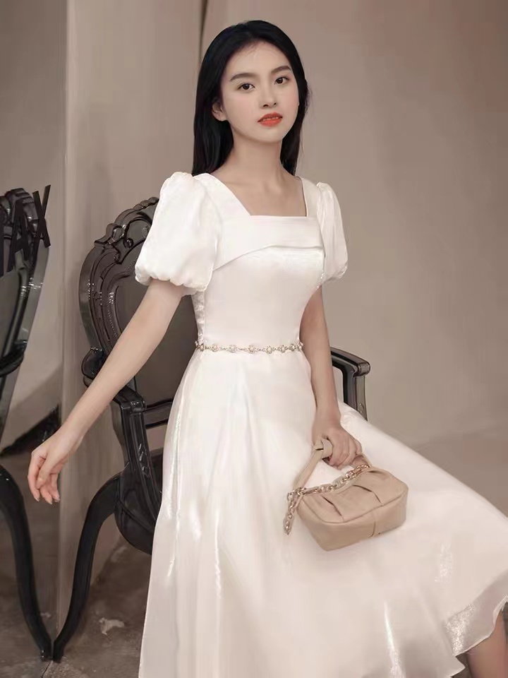 White Lady Dress,short Sleeve Formal Dress, Daily Dress,custom Made Sa1279