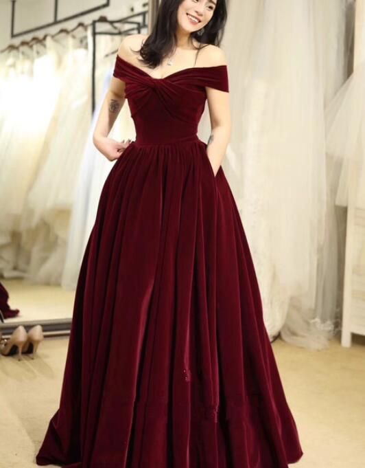 Beautiful Off Shoulder Velvet Long Party Formal Dress,elegant Prom Dresses Sa1317