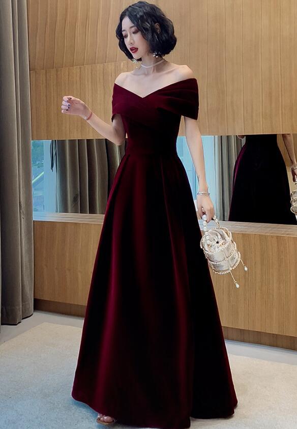 Velvet Off-shoulder Evening Gown With Purse