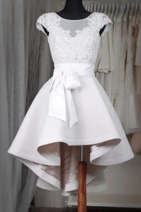 Chic White Lace High-low Hem Dress