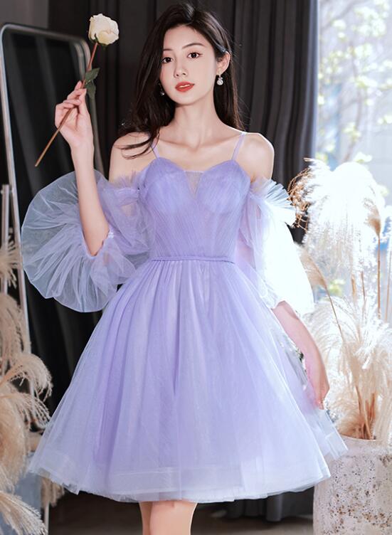 Lavender Tulle Short Prom Party Dress Graduation Dress Light