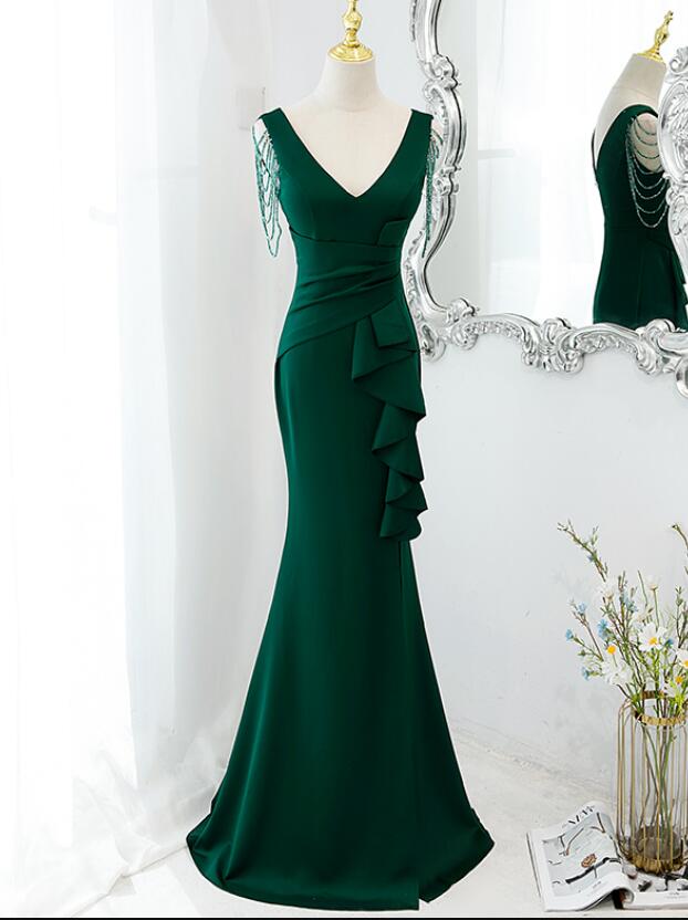 Mermaid Long Green Evening Party Dresses Formal Dress, Green Prom Gown