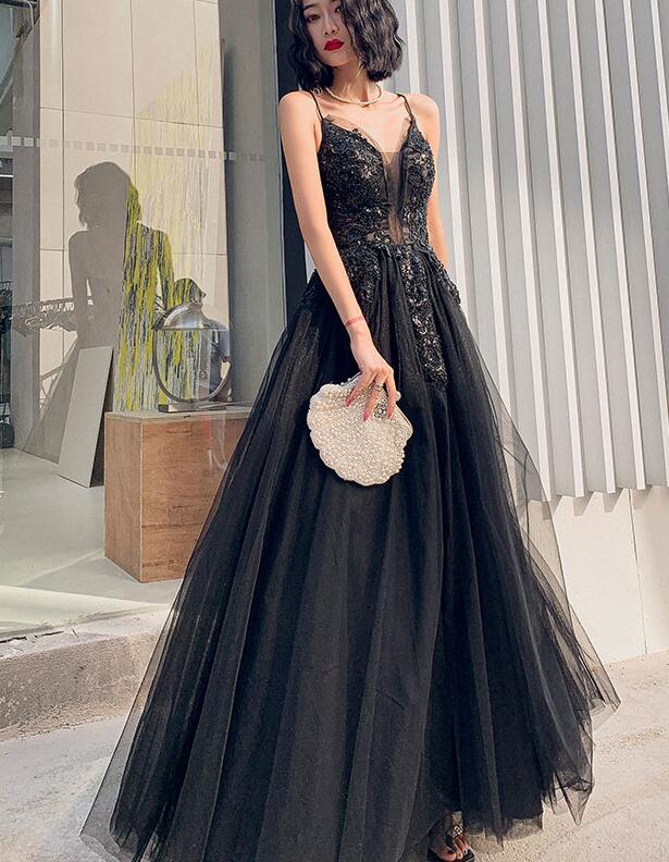 black lace embroidered dress Black Floral Embroidered Top Dress with Tulle Bottom, S main image 0