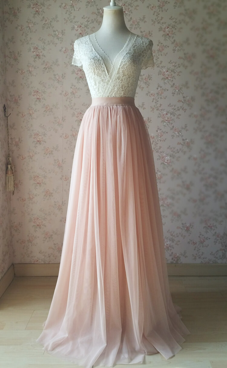 Pink Tulle With Lace Short Sleeves Long Prom Party Dress Wedding Party Dresses Formal Dress Sa1377