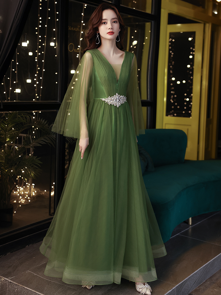 Stunning Green Gown With Rhinestone Waist Detail