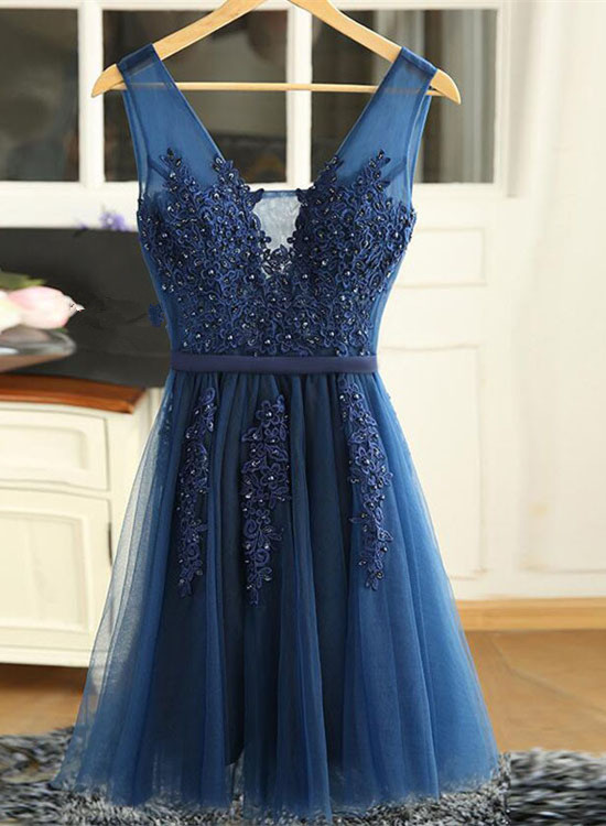 chinese dress ladies Elegant Navy Blue Lace Ankle-Length Homecoming Dress