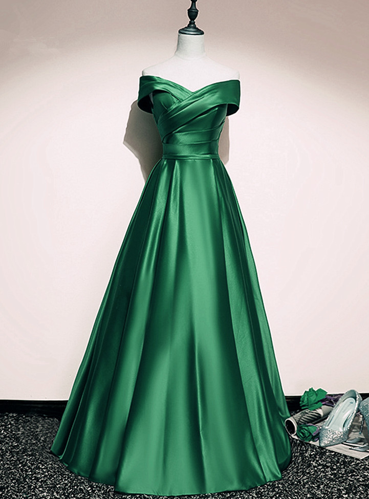 Simple Green Satin Prom Dress Evening Dress Hand Made Custom Floor Length Formal Dresses Sa1437