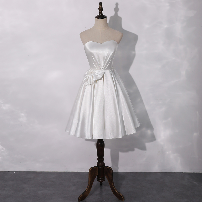 White Satin Sweetheart Knee Length Simple Formal Party Dress Graduation Dress Prom Dresses Sa1459