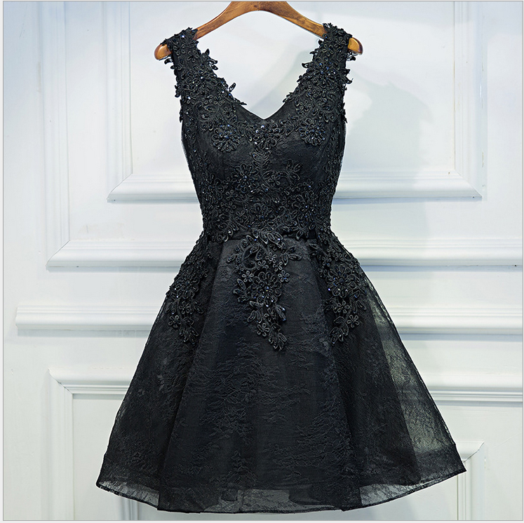 Black Homecoming Dresses With Appliques,teens Homecoming Dress Prom Gown,cute Cocktail Dresses Sa1487