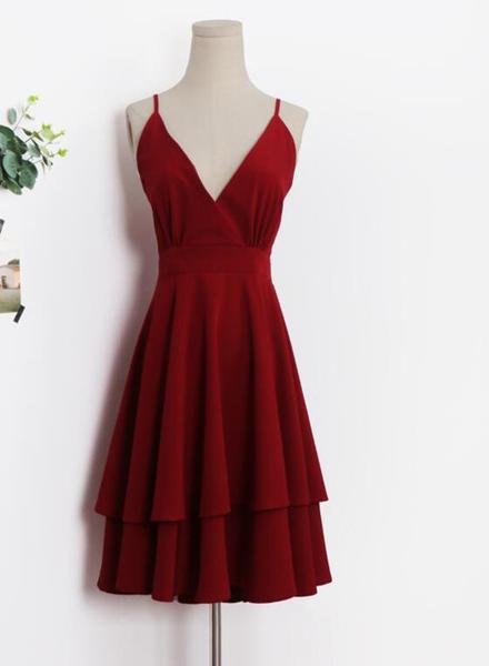 Dark Red V-neckline Chiffon Layers Formal Dress Prom Dress Evening Dress Women Dresses Sa1501
