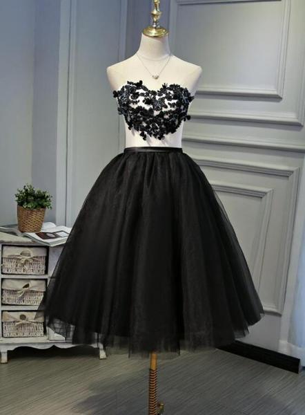 Black Tea Length Round Neckline Tulle Party Dress Formal Dress Homecoming Dress Sa1505