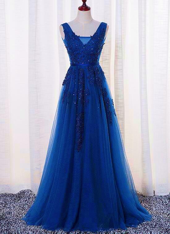 Blue Long Tulle A-line Bridesmaid Dress Formal Dress Blue Prom Dress Sa1534