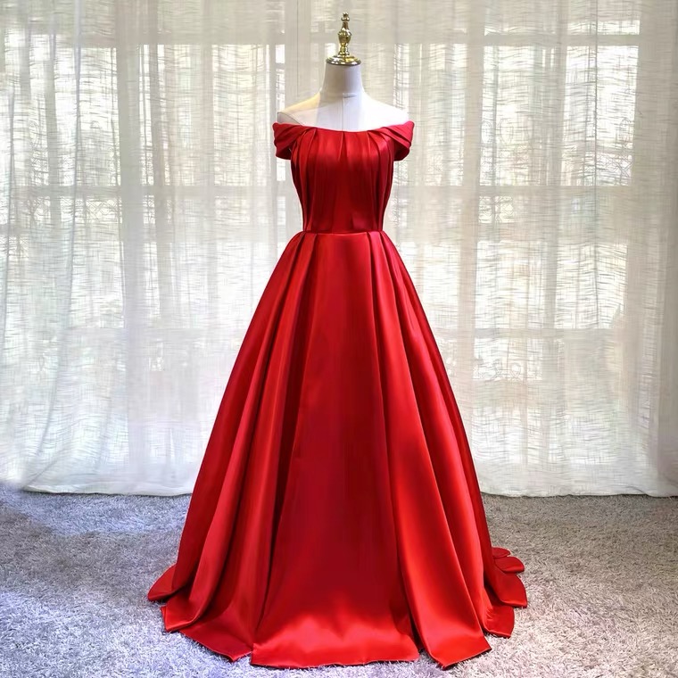 Off Shoulder Red Prom Dress Satin Evening Party Dress,custom Hand Made Sa1581