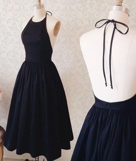 Sleek Black Halter Neck Backless Midi Dress