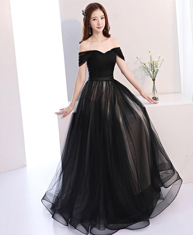 Off Shoulder Black Tulle Evening Gown on Luulla