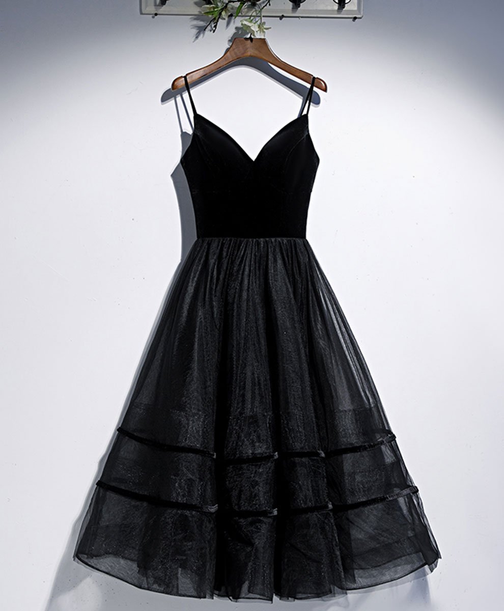 Black V Neck Tulle Short Prom Dress Black Formal Dress Tulle Homecoming Dress Sa1627