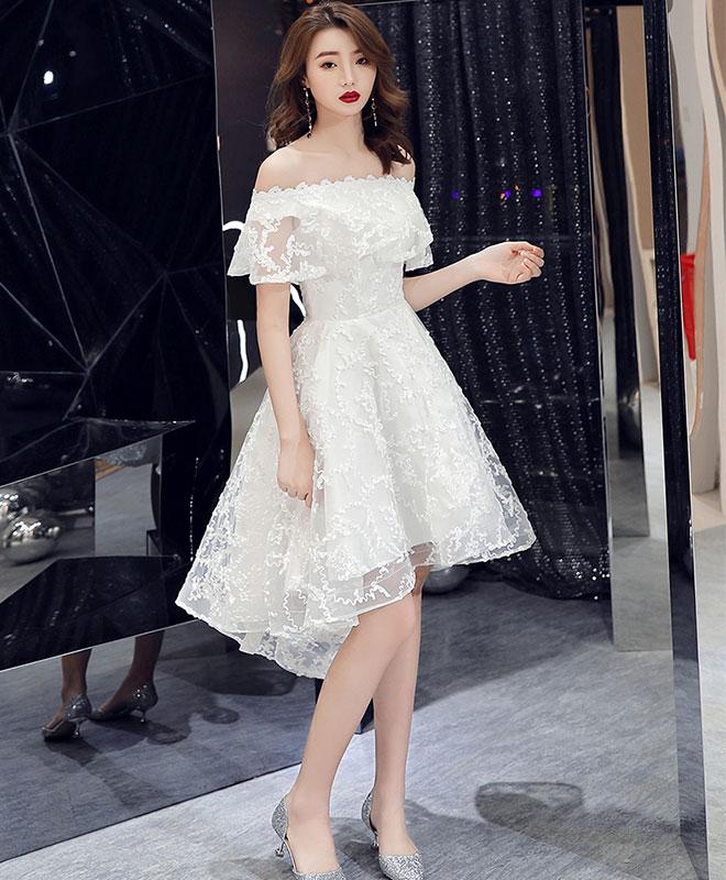 White Off Shoulder Lace Short Prom Dress Formal Dress Lace Homecoming Dress Sa1638