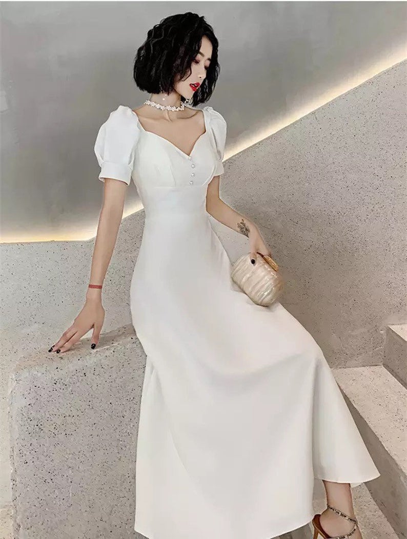 Cap Sleeve White Boho Elopement Wedding Dress Engagement Formal Dress Sa1642