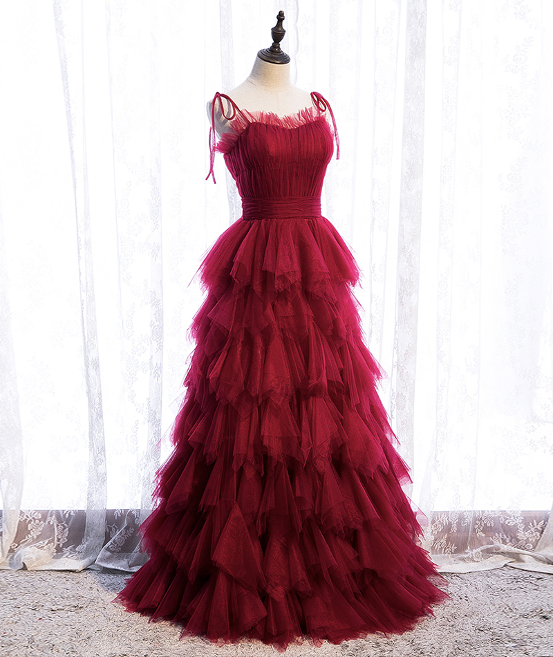 Burgundy Tulle Long Prom Gown Formal Dress Evening Dress Prom Dress Sa1659
