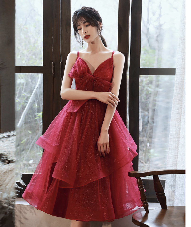 knee length dresses for ladies Burgundy Layered Tulle Ball Gown Burgundy Red / 2 main image 0