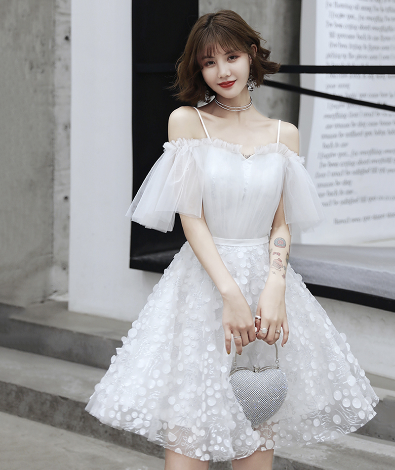 White Tulle Short Prom Dress Formal Dress Homecoming Dress Sa1673