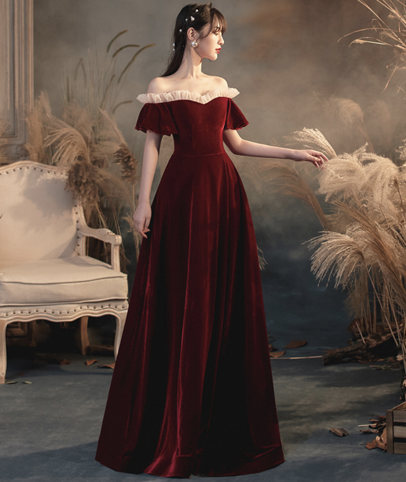 Burgundy Formal Dress Velvet Long Prom Dress Evening Dress Sa1676
