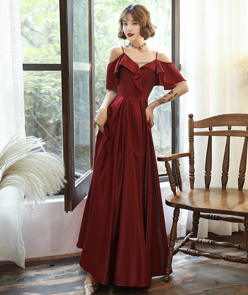 Burgundy Satin Formal Dress Long Prom Dress Simple Evening Dress Sa1678