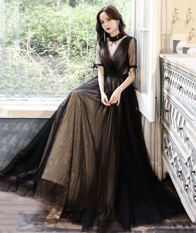 Stunning Black Sheer Gown with Tulle Overlay