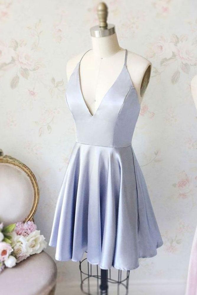 Simple Blue V Neck Short Prom Dress Formal Dress Blue Homecoming Dress Sa1688
