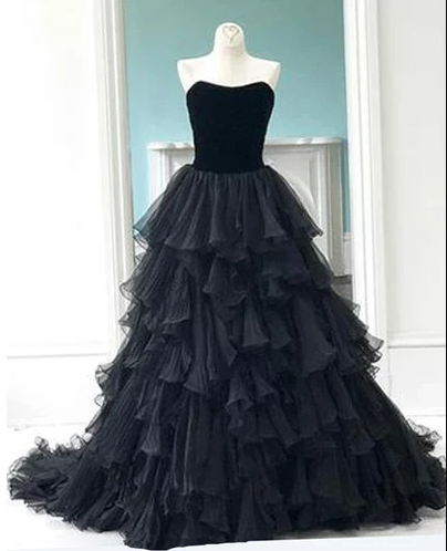 Black Tulle Sweetheart Neck Long Multi-layer Formal Dress Prom Dress Evening Dress Sa1691