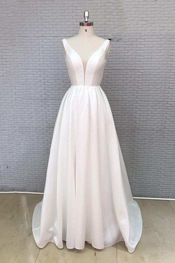 White Satin V Neck Long Customize Formal Dress Prom Dress Sa1698