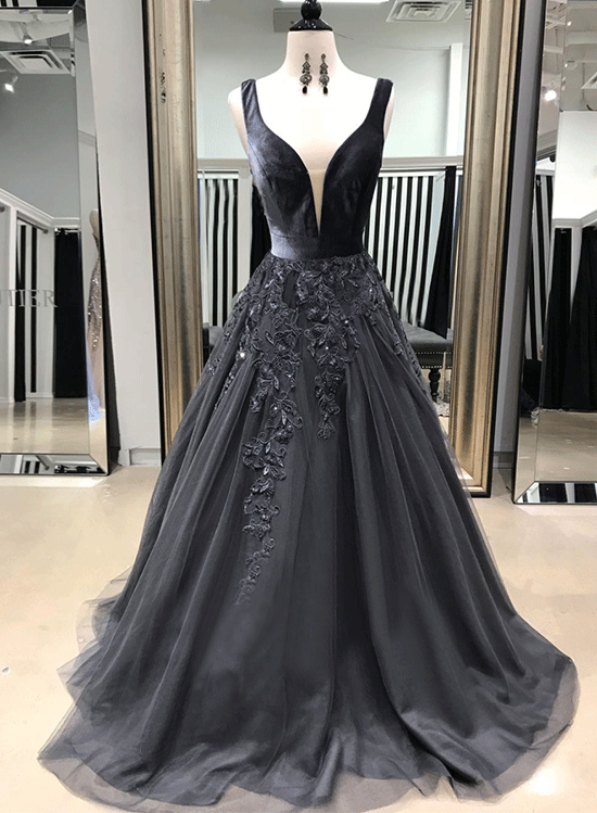 knee length dresses for ladies V-Neck Lace-Up Mermaid Tulle Maxi Formal Prom Dress with Sequin Lace main image 1